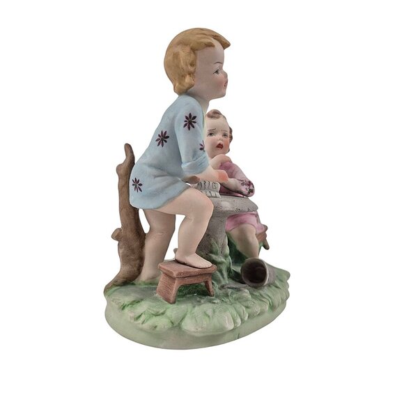 Vintage Works of Art Porcelain Figurine Two Children Playing Table Mario Benni - Picture 8 of 10